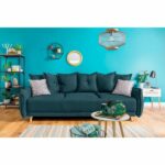 BOBOCHIC LENA – Canapé Scandinave 3 places convertible avec coffre – Bleu Turquoise