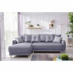 BOBOCHIC LENA – Canapé Scandinave d’angle réversible 4 places, convertible avec coffre – Gris clair
