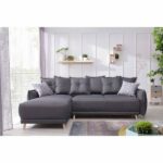 BOBOCHIC LENA – Canapé Scandinave d’angle réversible 4 places, convertible avec coffre – Gris foncé