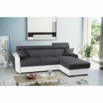 LISA DESIGN DUSTIN – Canapé d’angle réversible 4 places, convertible avec coffre – Blanc / Gris