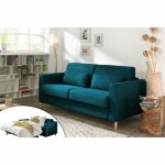 LISA DESIGN TIMO – Canapé 3 places convertible, ouverture express – Bleu Turquoise