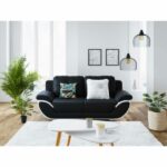 PACORA – Canapé droit 3 places convertible avec coffre – Noir/Blanc