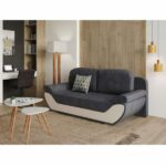PANDORA – Canapé droit 3 places convertible avec coffre – Anthracite/Gris clair