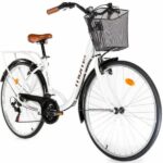 Vélo de Ville Moma Bikes City Classic 28”, Shimano 18v, Freins V-brake en aluminium – Blanc