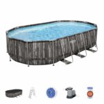 Kit piscine géante complet BESTWAY – Spinelle – ovale tubulaire 6x3 m motif aspect bois.