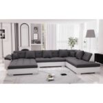 BELMONT Canapé d'angle droit panoramique en U - Simili et tissu
