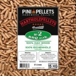 PINI Granulés de barbecue 15 kg, granulés de bois 100 % chêne pour griller et faire fumer, convient aussi pour les fours à pizza à granulés