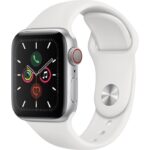 Apple Watch Series 5 Cellular 40 mm Boîtier en Aluminium Argent avec Bracelet Sport Blanc - S/M