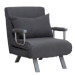 Fauteuil chauffeuse canapé-lit Convertible 1 Place déhoussable Grand Confort Coussin Pieds accoudoirs métal suède Gris