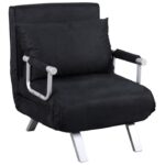 Fauteuil chauffeuse canapé-lit convertible 1 place déhoussable grand confort coussin pieds accoudoirs métal suède noir 65x69x82cm