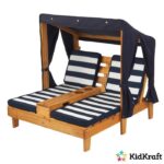 KIDKRAFT - Double chaise longue enfant en bois avec porte-gobelets - mobilier de jardin - marine