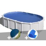 Kit piscine acier blanc Gré Haïti ovale 8,15 x 4,90 x 1,32 m + Bâche hiver + Bâche à bulles Blanc