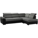 KYLIAN Canapé d'angle réversible convertible + coffre de rangement - Tissu Noir et gris - L 258 x P 187 x H 77/89 cm