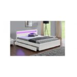 L'Erebe Blanc : Structure de Lit en simili avec Rangements, Sommier et LED intégrées - 160 x 200 cm