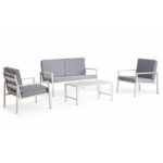 Salon de jardin 4 places en aluminium - ensemble canapé, 2 fauteuils et une table basse pour 4 personnes