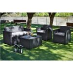 Salon de jardin en imitation résine tressée ALLIBERT 4 personnes MERANO Gris foncé GRAPHITE