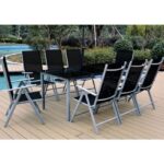 Salon de jardin Bern 9 pièces Argent noir Ensemble table chaises en aluminium