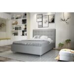 TYYLI Lit adulte contemporain en simili gris + pieds métal - l 160 x L 200 cm